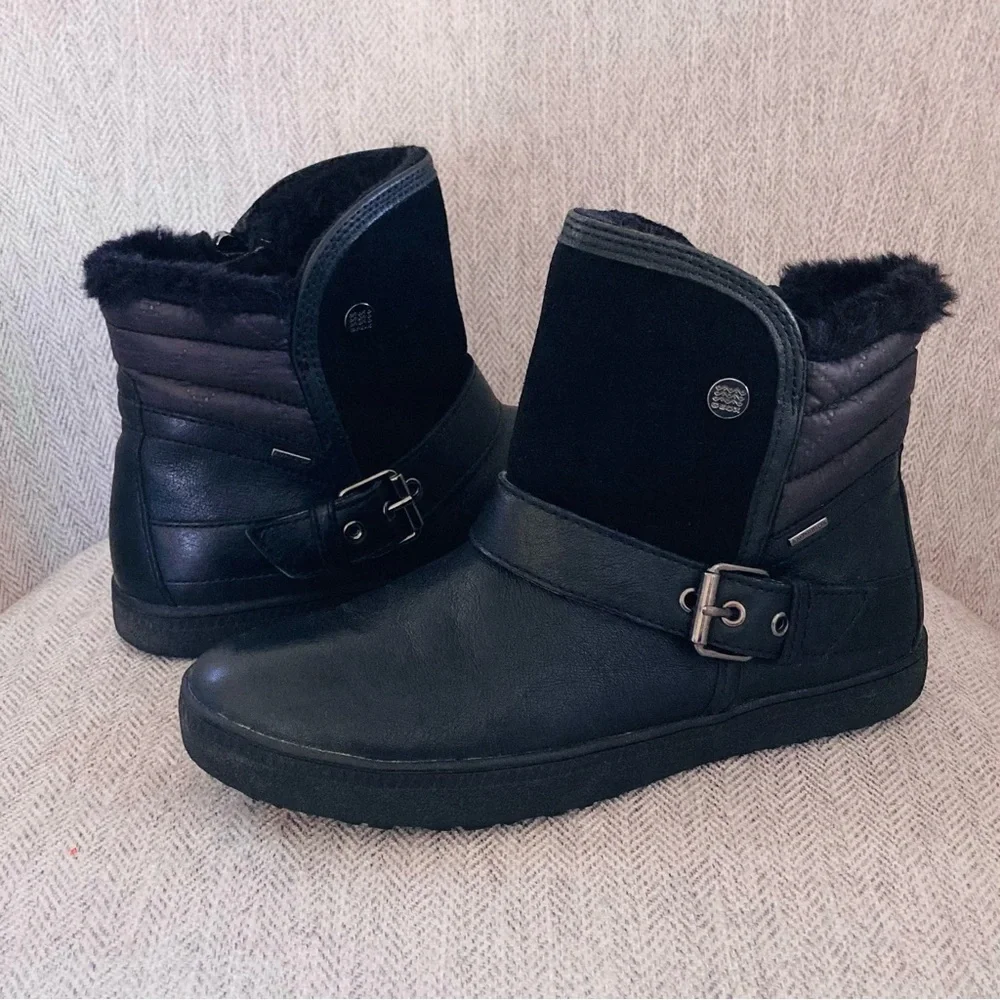 Geox Black Leather Fur-Lined Buckle Women's Boots